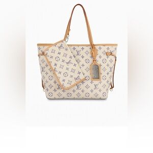 Louis Vuitton Neutral Monogram Canvas Neverfull Tote - Cream with Purple Accents